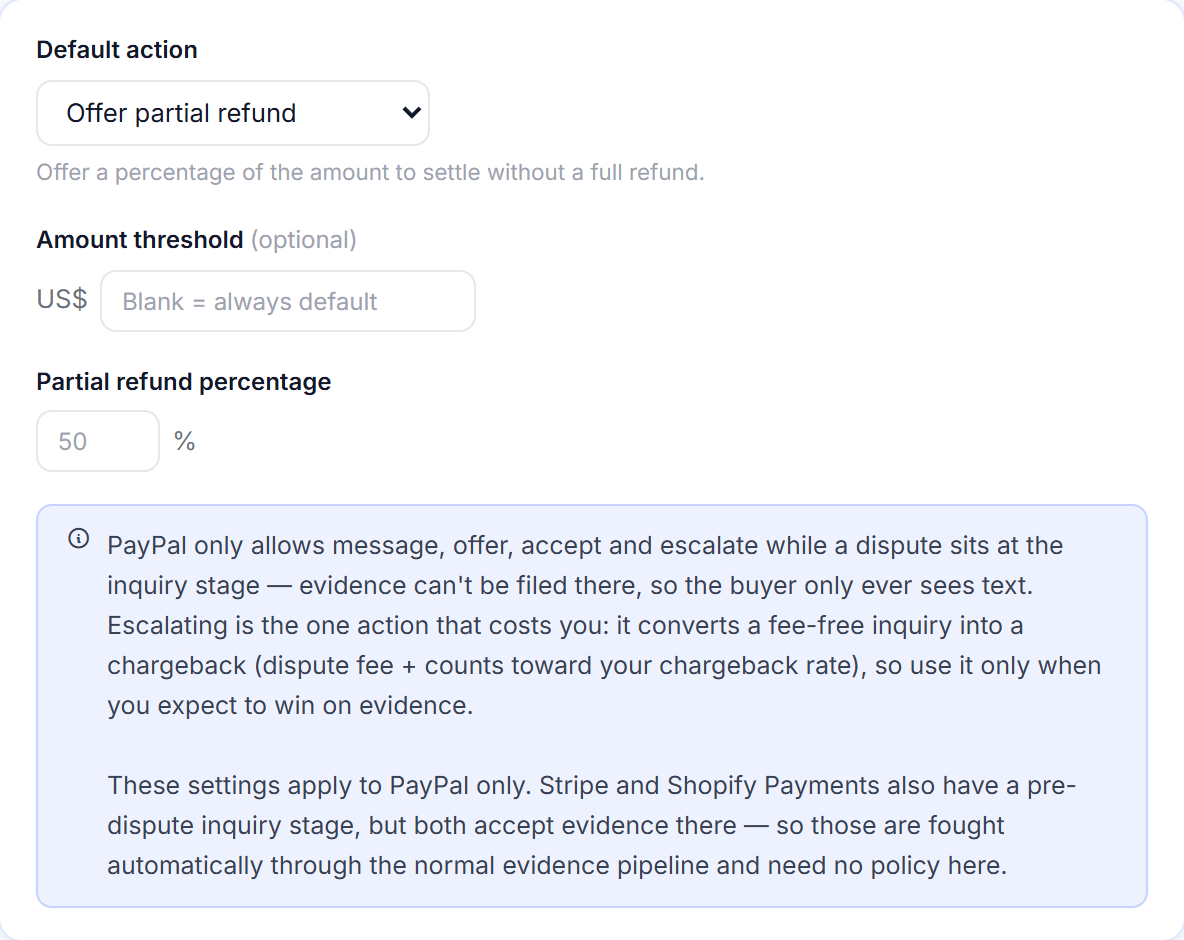 PayPal inquiry case — resolved at the inquiry stage before becoming a chargeback